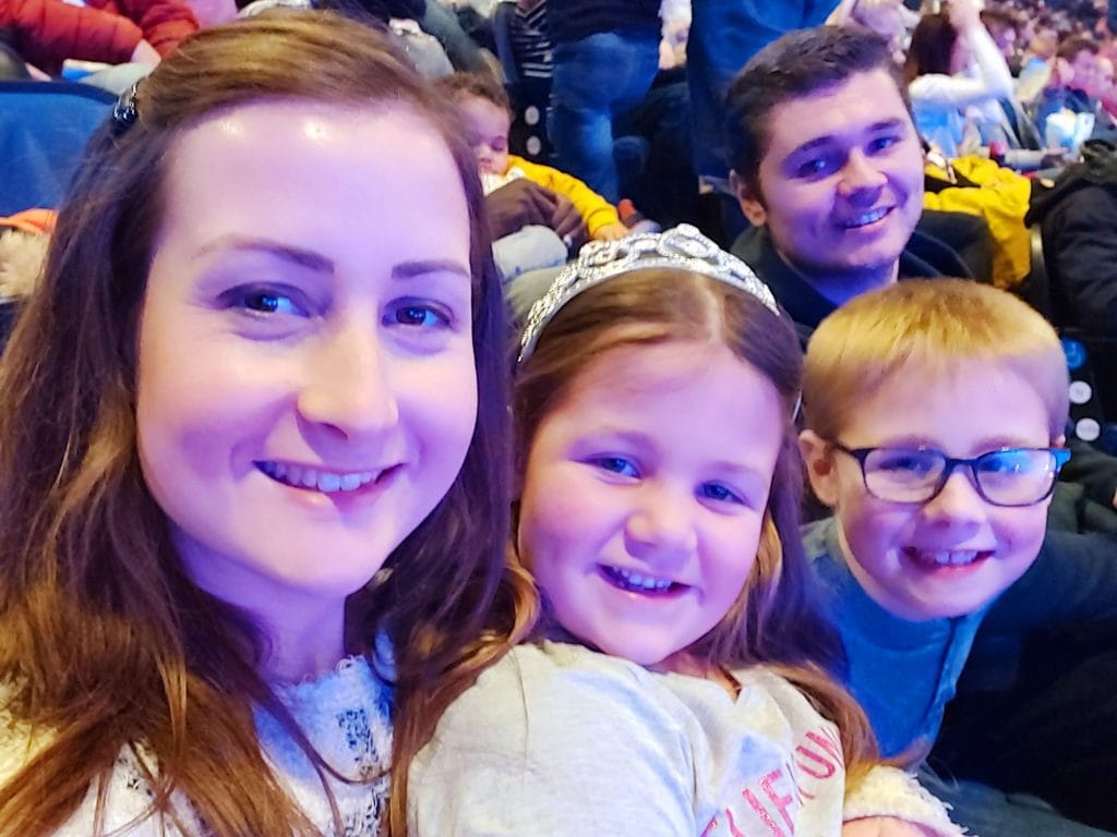disney on ice, london, o2, frugal mum family photo with children and husband, review, north greenwich