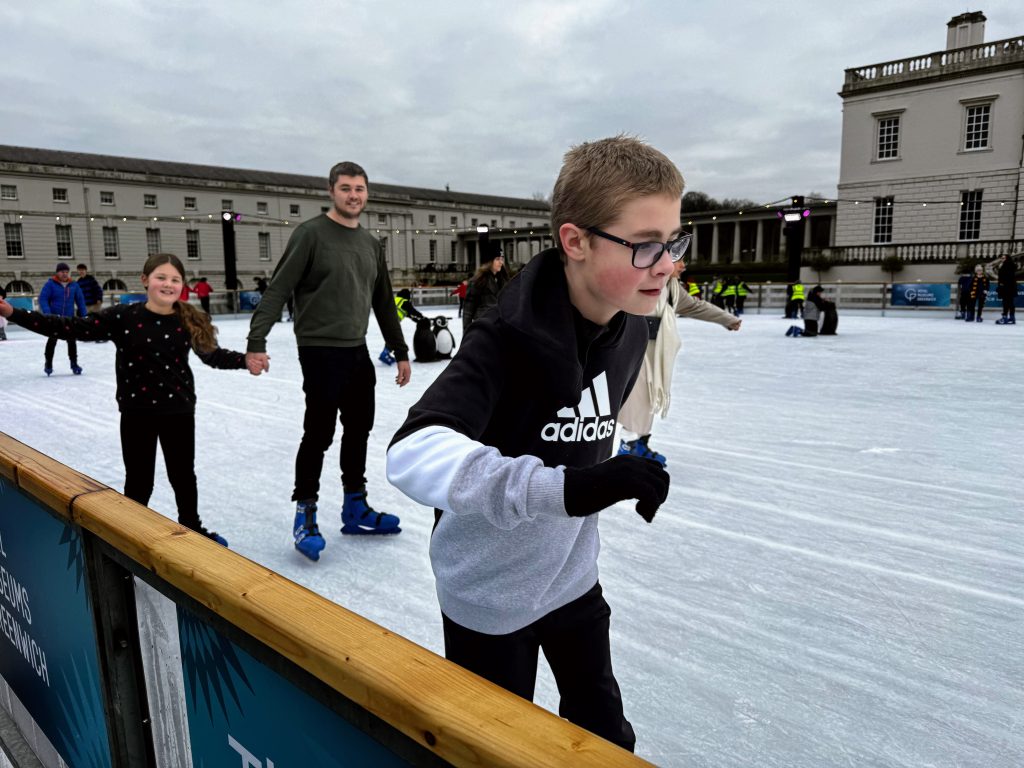 Day out with the kids, Queen's House Ice Rink Greenwich, London Christmas Ice Skating Review, Frugal mum family photo