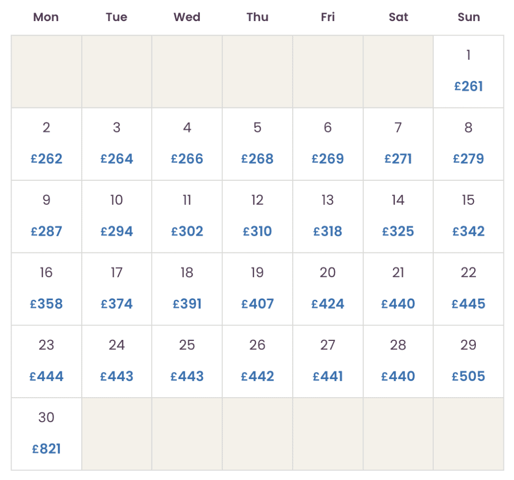 save money on eurocamp holidays, comparison price calendar