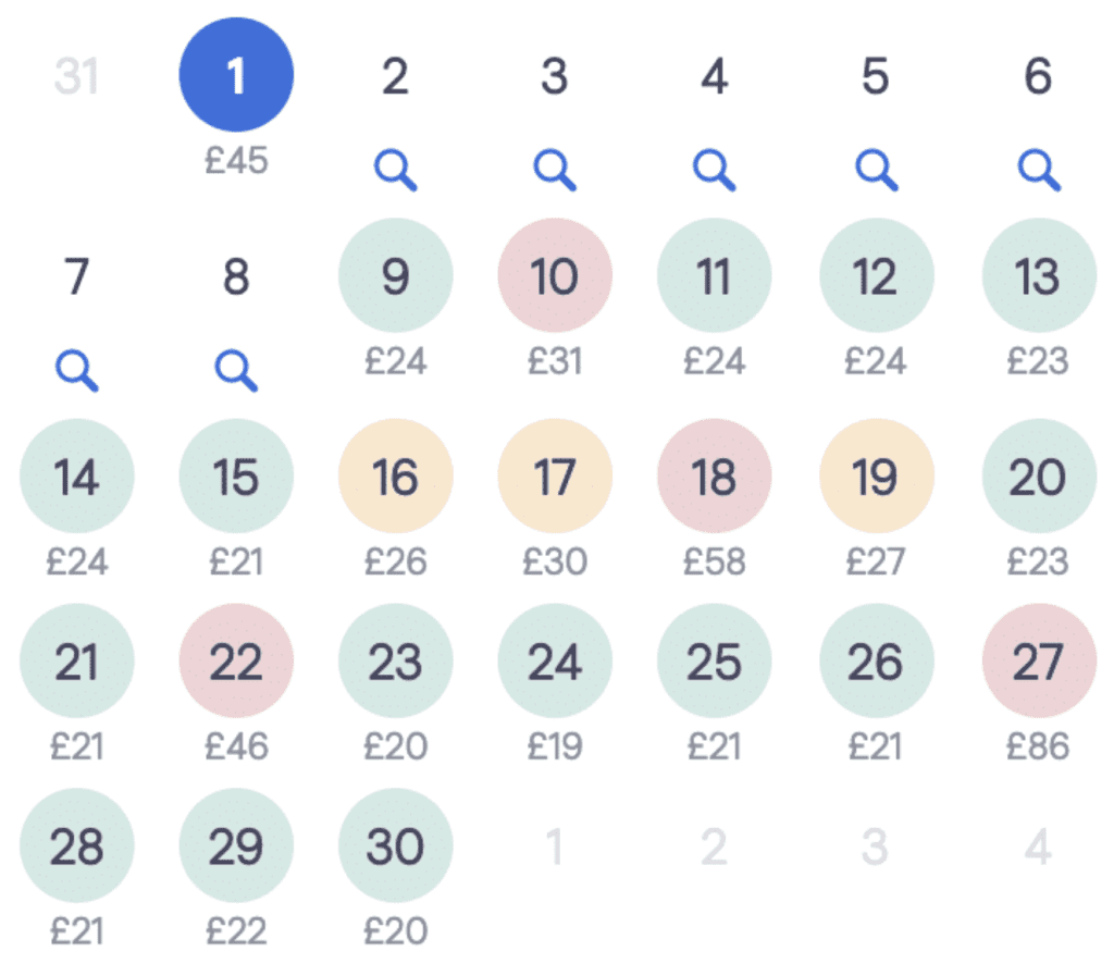 How does Skyscanner work, A how to guide for cheap flights, whole month view