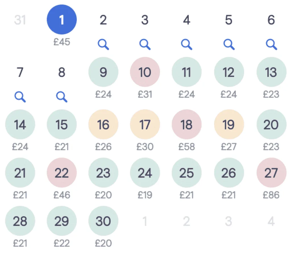 How does Skyscanner work, A how to guide for cheap flights, whole month view