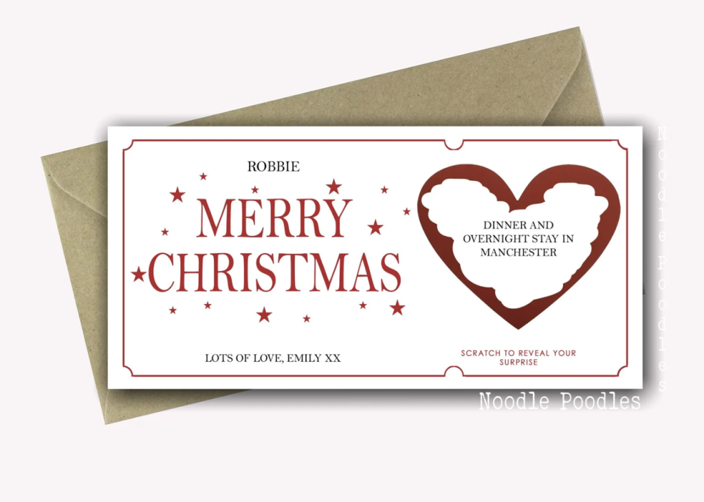 Etsy Gift Guide ideas, travel presents, woman, man, him, her, families, kids, travel day out scratch cards