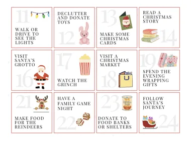 frugal mum, christmas activity advent calendar, christmas countdown, children, family