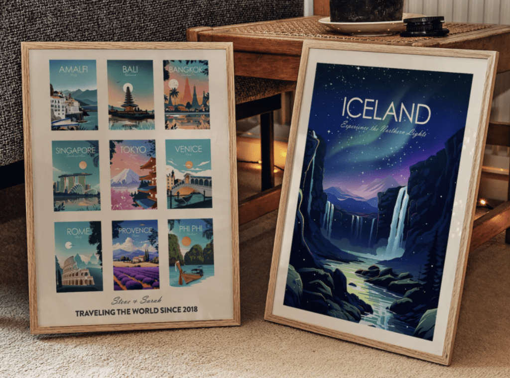 Etsy Gift Guide ideas, travel presents, woman, man, him, her, families, personalised travel prints