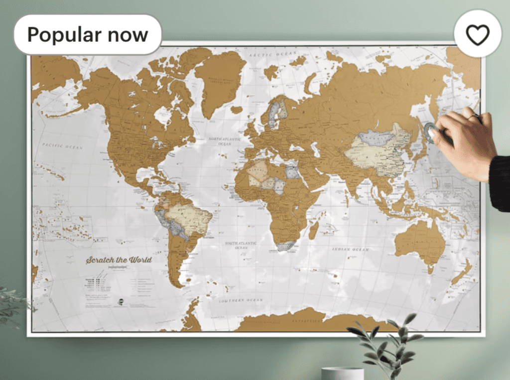 Etsy Gift Guide ideas, travel presents, woman, man, him, her, families, scratch off map