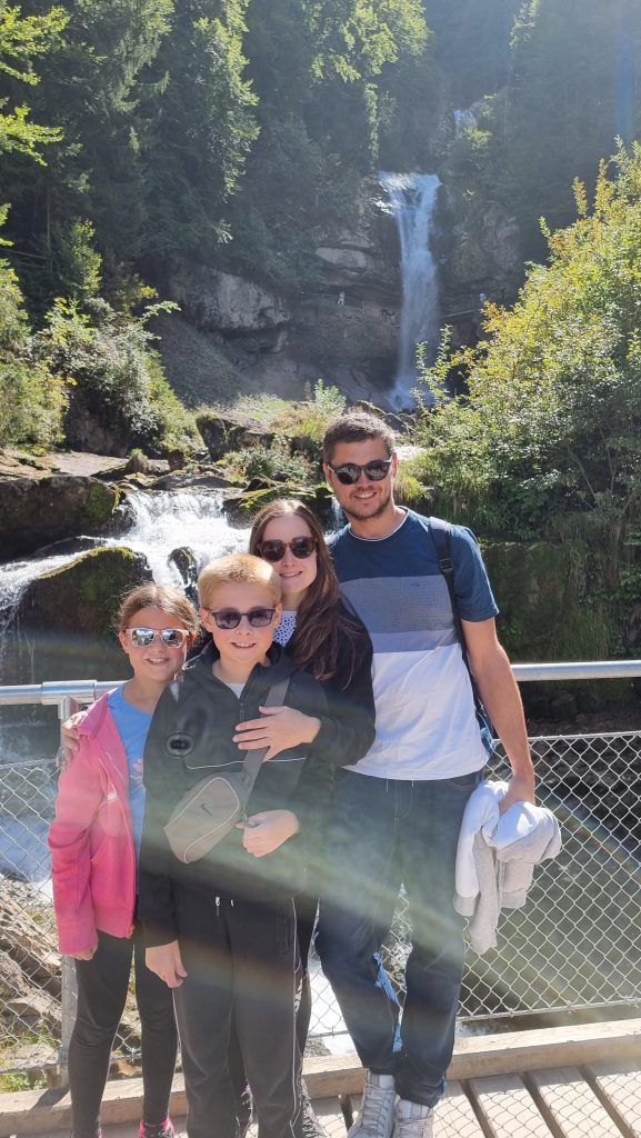 Switzerland, Giessbach Falls Waterfall, Brienz, view of waterfall photo frugal mum and family