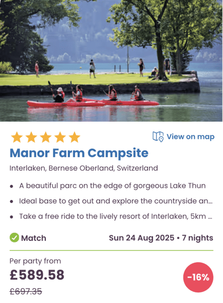 The best Eurocamp boxing day / January sale family holiday deals, manor farm campsite, switzerland