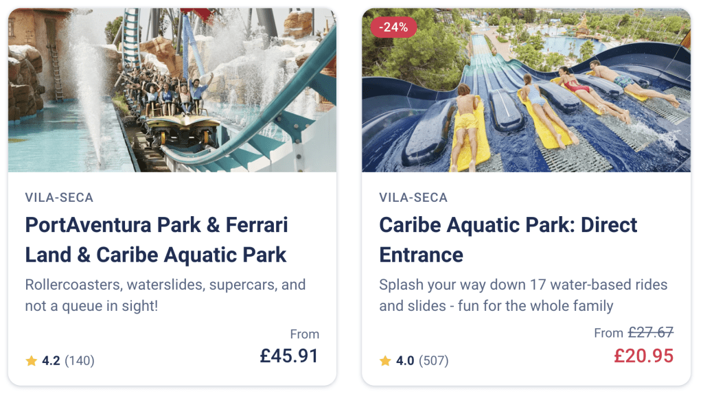 Salou family holiday itinerary, the best things to see and do with kids, frugal mum travel guide, photo of tiqets combination deals portaventura and caribe