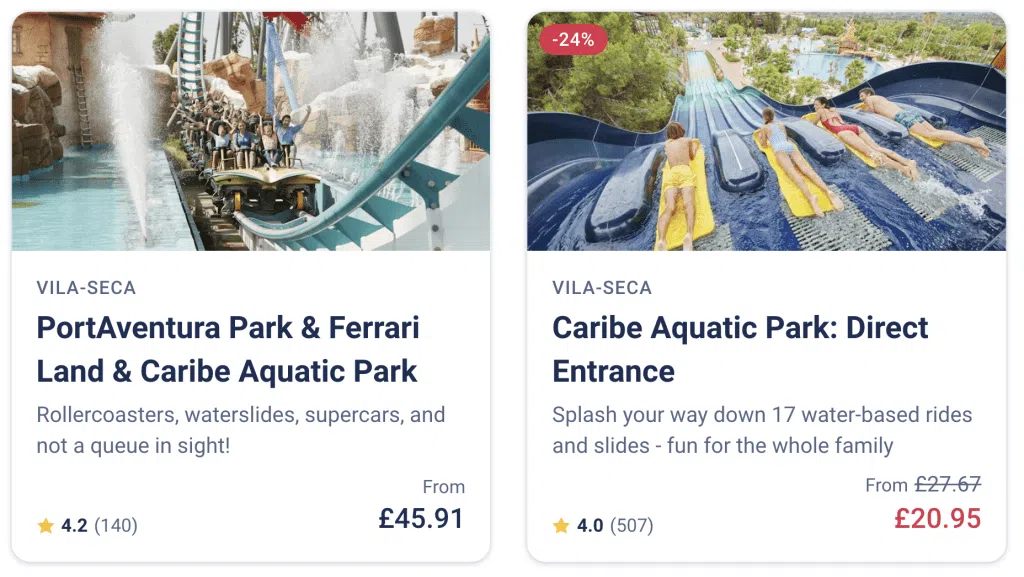 Salou family holiday itinerary, the best things to see and do with kids, frugal mum travel guide, photo of tiqets combination deals portaventura and caribe