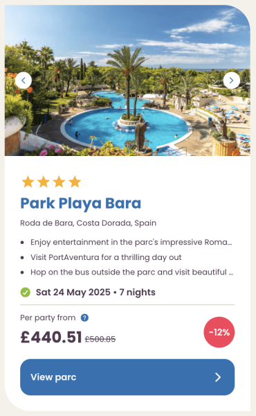 Eurocamp 2025 May half term holiday deals, park playa bara spain