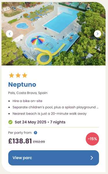 Eurocamp 2025 May half term holiday deals neptuno spain