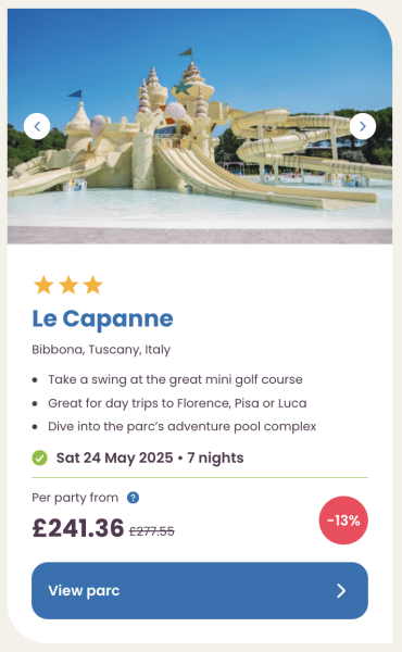 Eurocamp 2025 May half term holiday deals le capanne italy