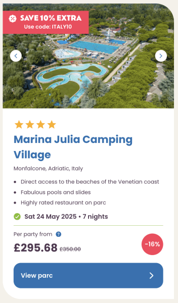 Eurocamp 2025 May half term holiday deals marina julia camping village italy