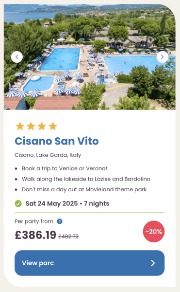 Eurocamp 2025 May half term holiday deals cisano san vito lake garda italy