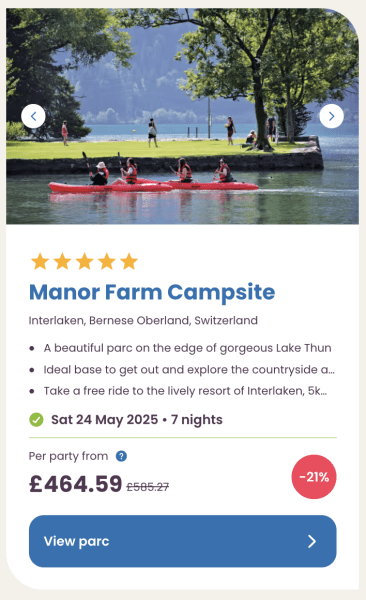 Eurocamp 2025 May half term holiday deals manor farm campsite switzerland