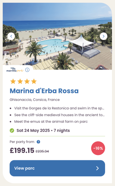 Eurocamp 2025 May half term holiday deals marina d'erba rossa corsica france