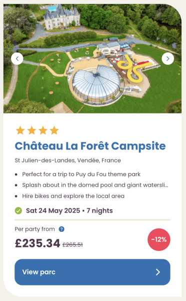 Eurocamp 2025 May half term holiday deals chateau la foret france