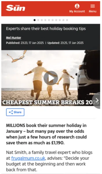 natalie smith frugal mum sun newspaper budget holiday tips