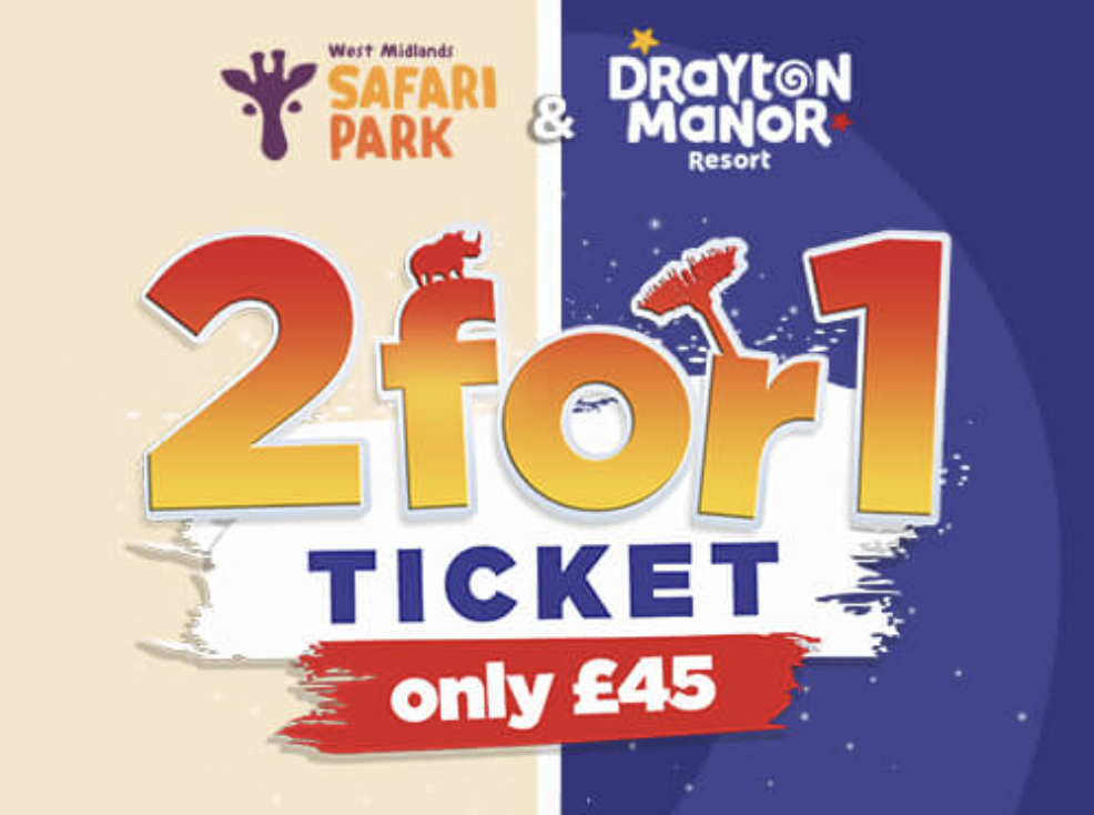 Cheap UK Days Out, Kids discounts for the 2025 school summer holidays, frugal mum guide, image for drayton manor and west midlands safari park offer