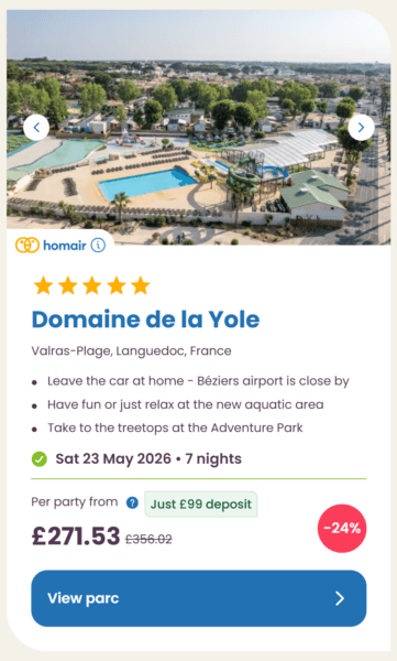 Eurocamp 2026 may half term school holiday deals, frugal mum travel guide, photo of domaine de la yole, france