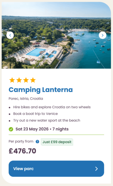 Eurocamp 2026 may half term school holiday deals, frugal mum travel guide, photo of camping laterna, croatia