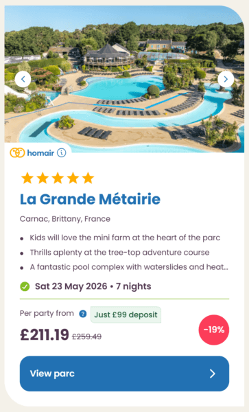 Eurocamp 2026 may half term school holiday deals, frugal mum travel guide, photo of la grande metairie, france