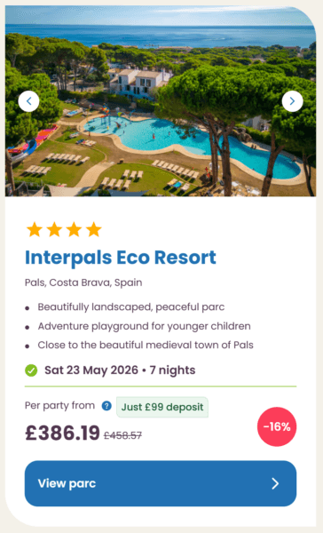Eurocamp 2026 may half term school holiday deals, frugal mum travel guide, photo of interpals eco resort, spain