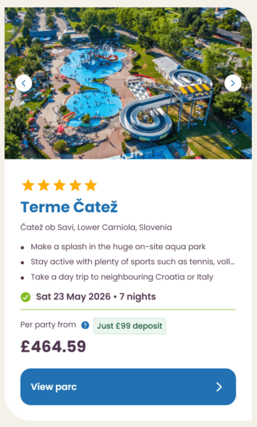 Eurocamp 2026 may half term school holiday deals, frugal mum travel guide, photo of terme catez, slovenia