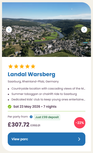 Eurocamp 2026 may half term school holiday deals, frugal mum travel guide, photo of landal warsberg, germany