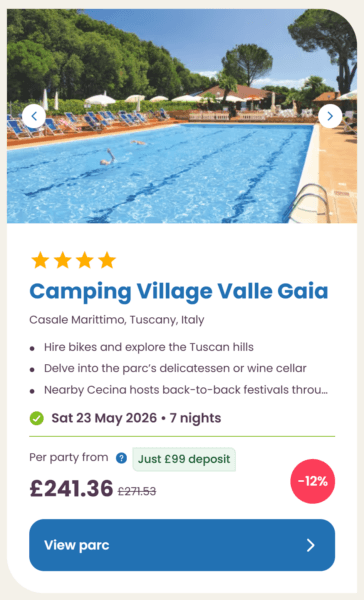 Eurocamp 2026 may half term school holiday deals, frugal mum travel guide, photo of camping village valle gaia, italy