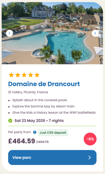 Eurocamp 2026 may half term school holiday deals, frugal mum travel guide, photo of domaine de drancourt, france