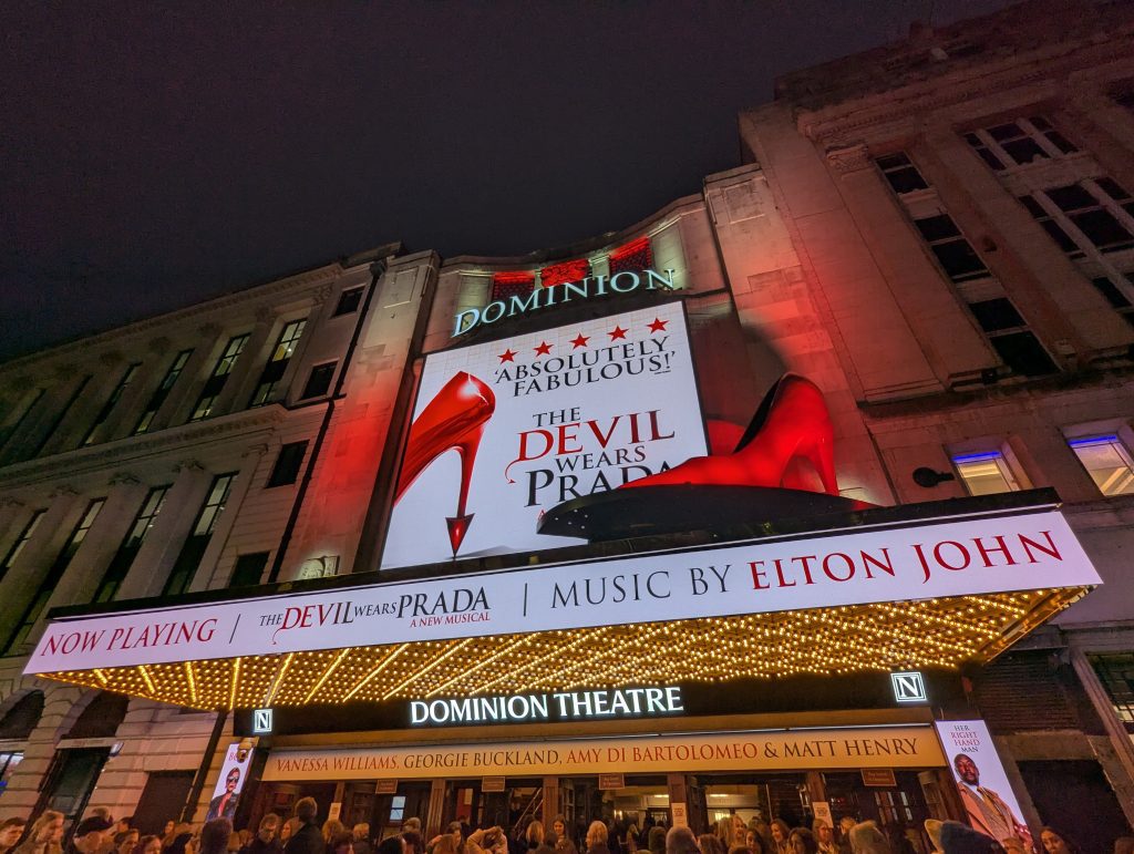 London with Kids, The Devil Wears Prada Musical Review, frugal mum guide, photo of dominion theatre exterior