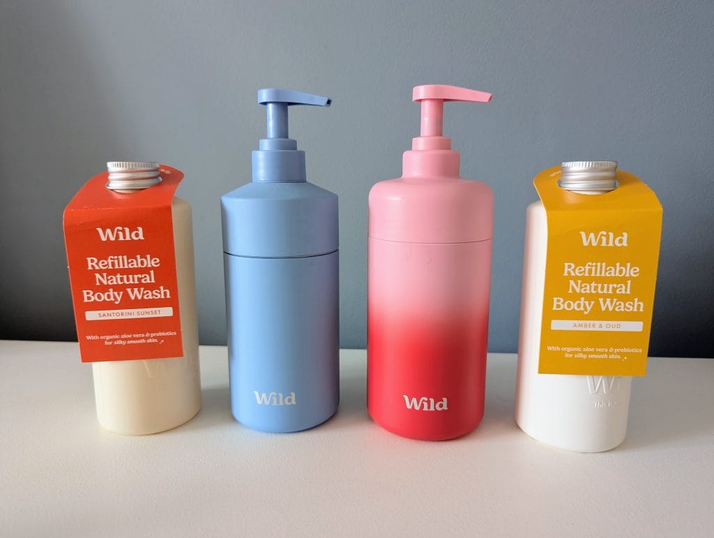 Wild Deodorant Review and 20% off discount code, frugal mum guide, photo of wild body washes and dispensers