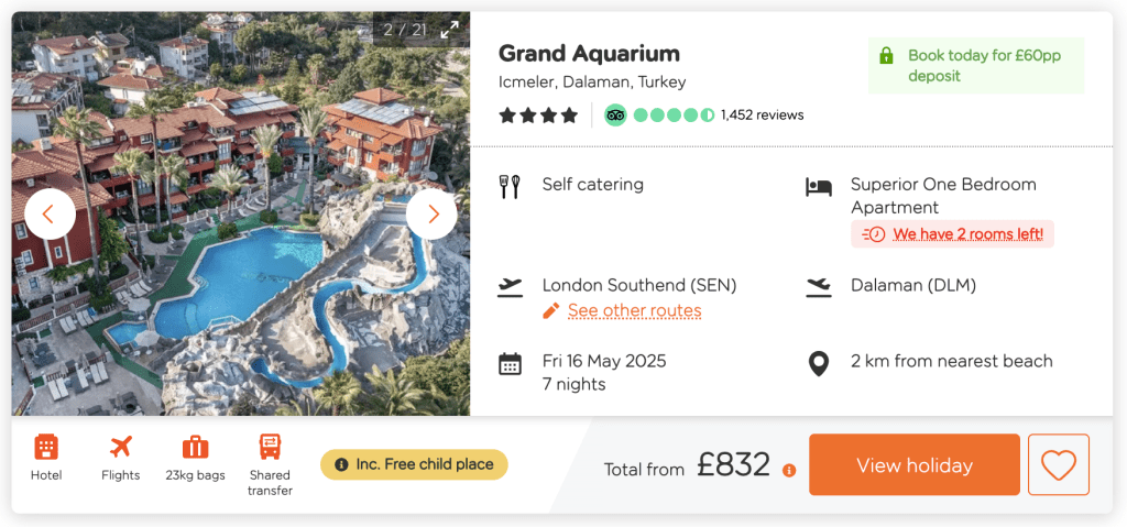 easy jet package holiday deal, frugal mum travel guide, grand aquarium, turkey