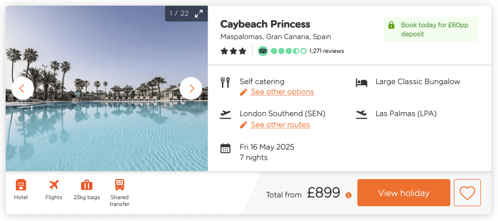 easy jet package holiday deal, frugal mum travel guide, caybeach princess, gran canaria