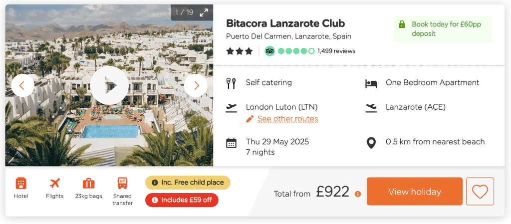 easy jet package holiday deal, frugal mum travel guide, bitacora, lanzarote