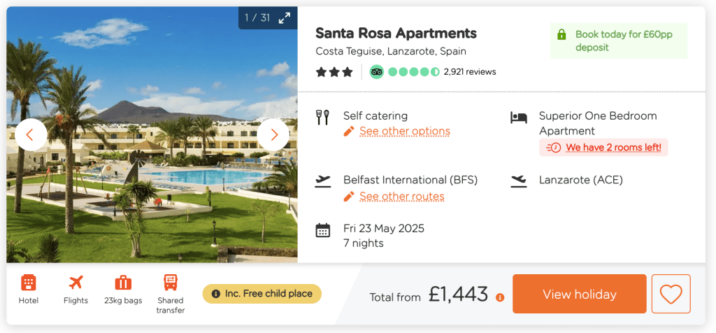 easy jet package holiday deal, frugal mum travel guide, santa rose apartments, lanzarote