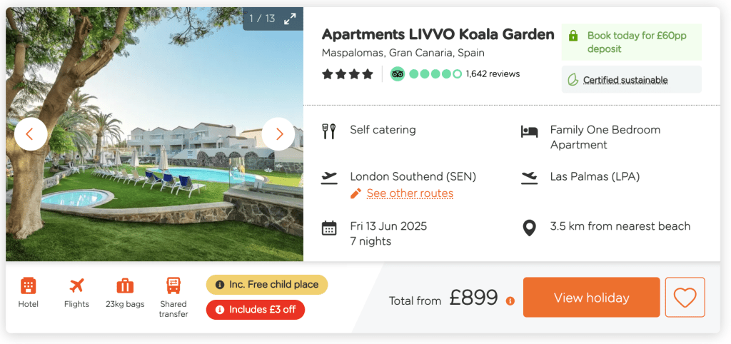 easy jet package holiday deal, frugal mum travel guide, apartments livvo koala gardens, gran canaria
