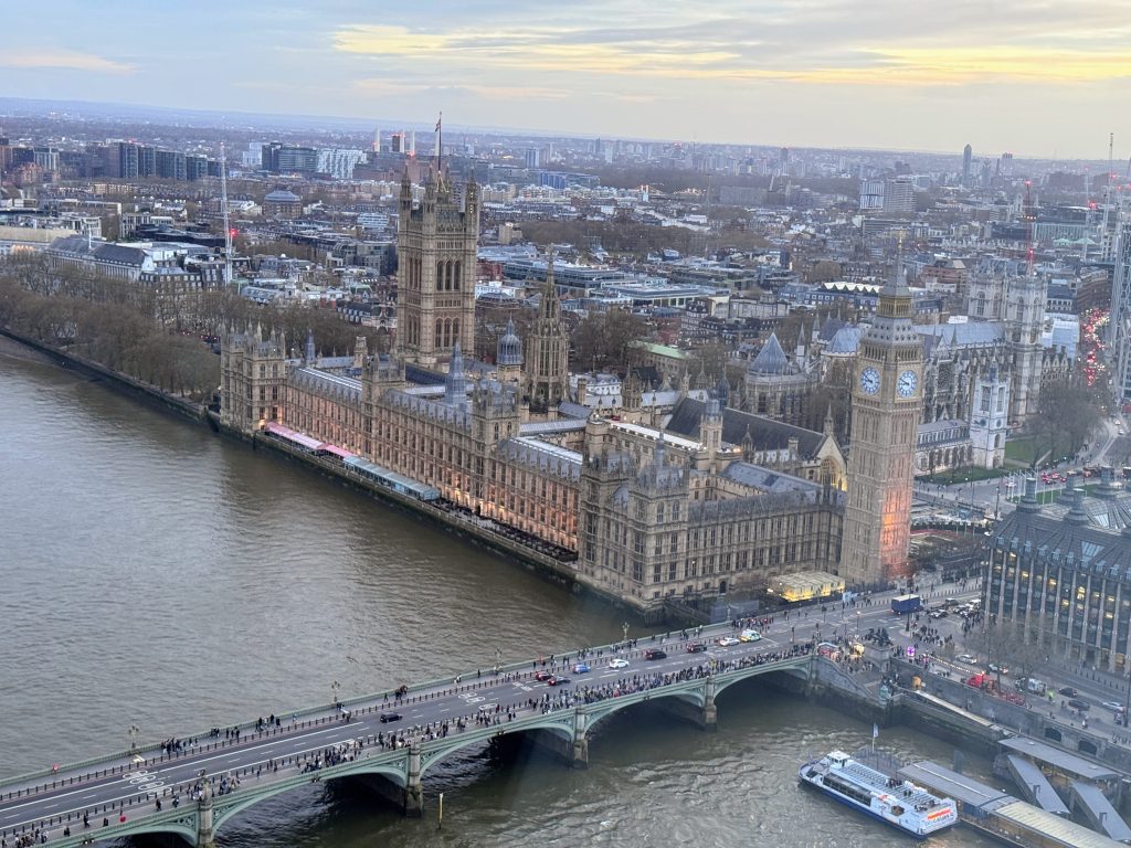 The London Eye with kids, a family guide and money-saving tips, frugal mum travel guide, photo of view of big ben from london eye