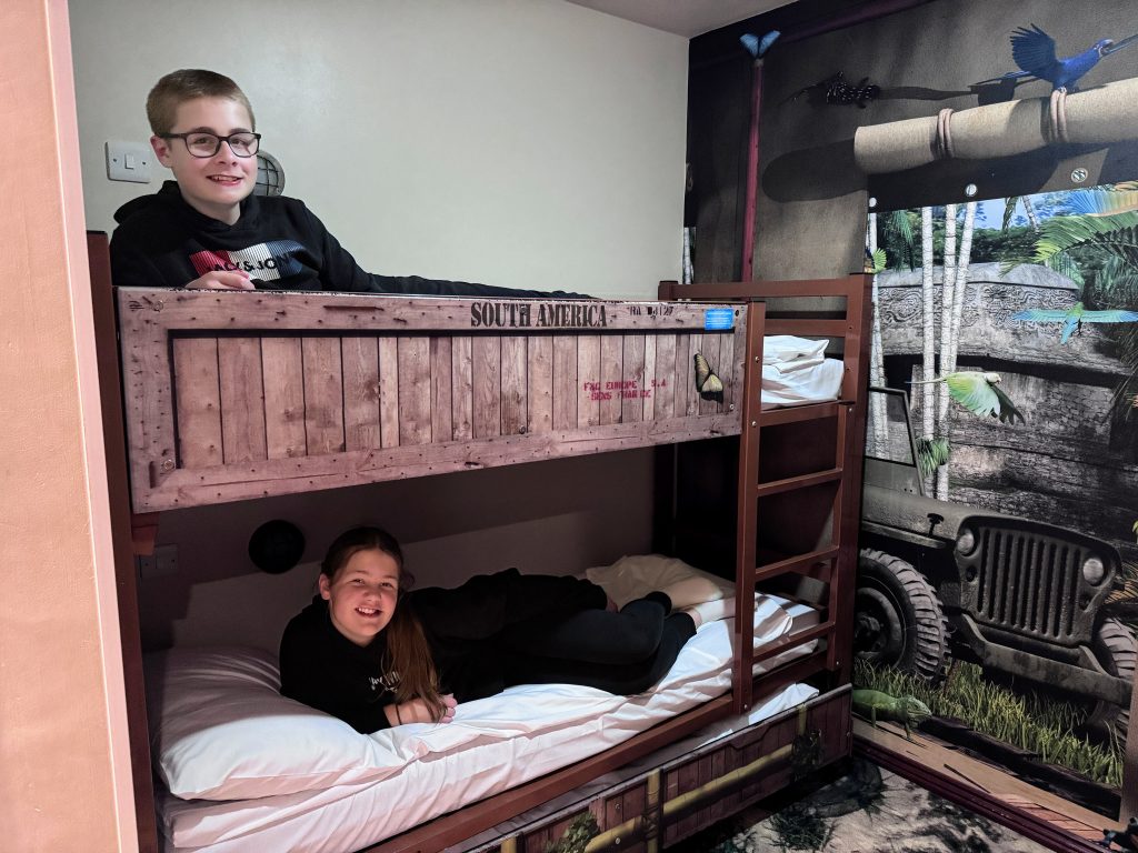 Chessington Resort Guide, is the Safari or Azteca hotel better, frugal mum review, photo of kids in the hotel