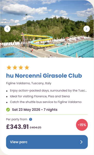 Eurocamp Summer Holiday Sale, Early Booking Deals for 2026, frugal mum travel guide, image of hu norcenni girasole club tuscany italy