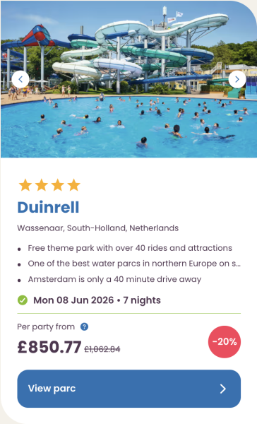 Eurocamp Summer Holiday Sale, Early Booking Deals for 2026, frugal mum travel guide, image of duinrell theme park resort the netherlands