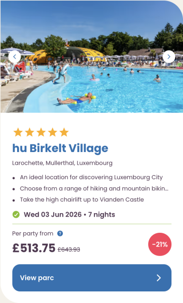 Eurocamp Summer Holiday Sale, Early Booking Deals for 2026, frugal mum travel guide, image of hu birkelt village luxembourg