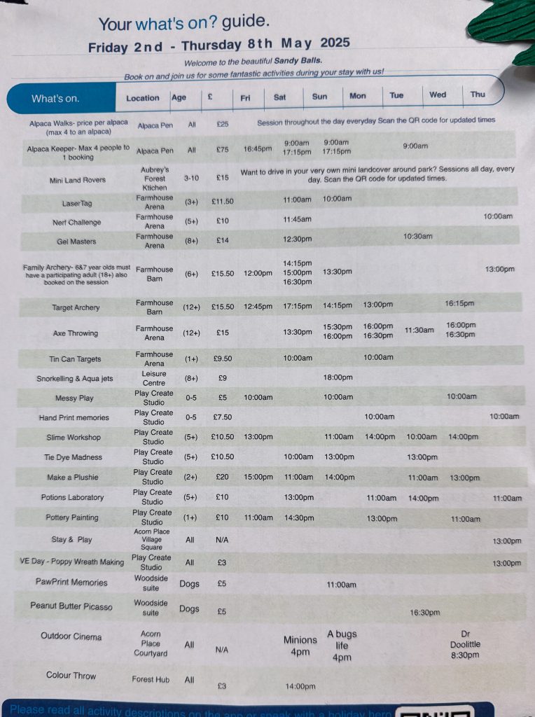 New Forest with Kids, Away Resorts Sandy Balls Holiday Park Review, frugal mum guide, photo of activities