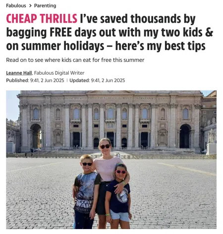 Natalie Smith frugal mum cheap days out and holidays, sun newspaper online