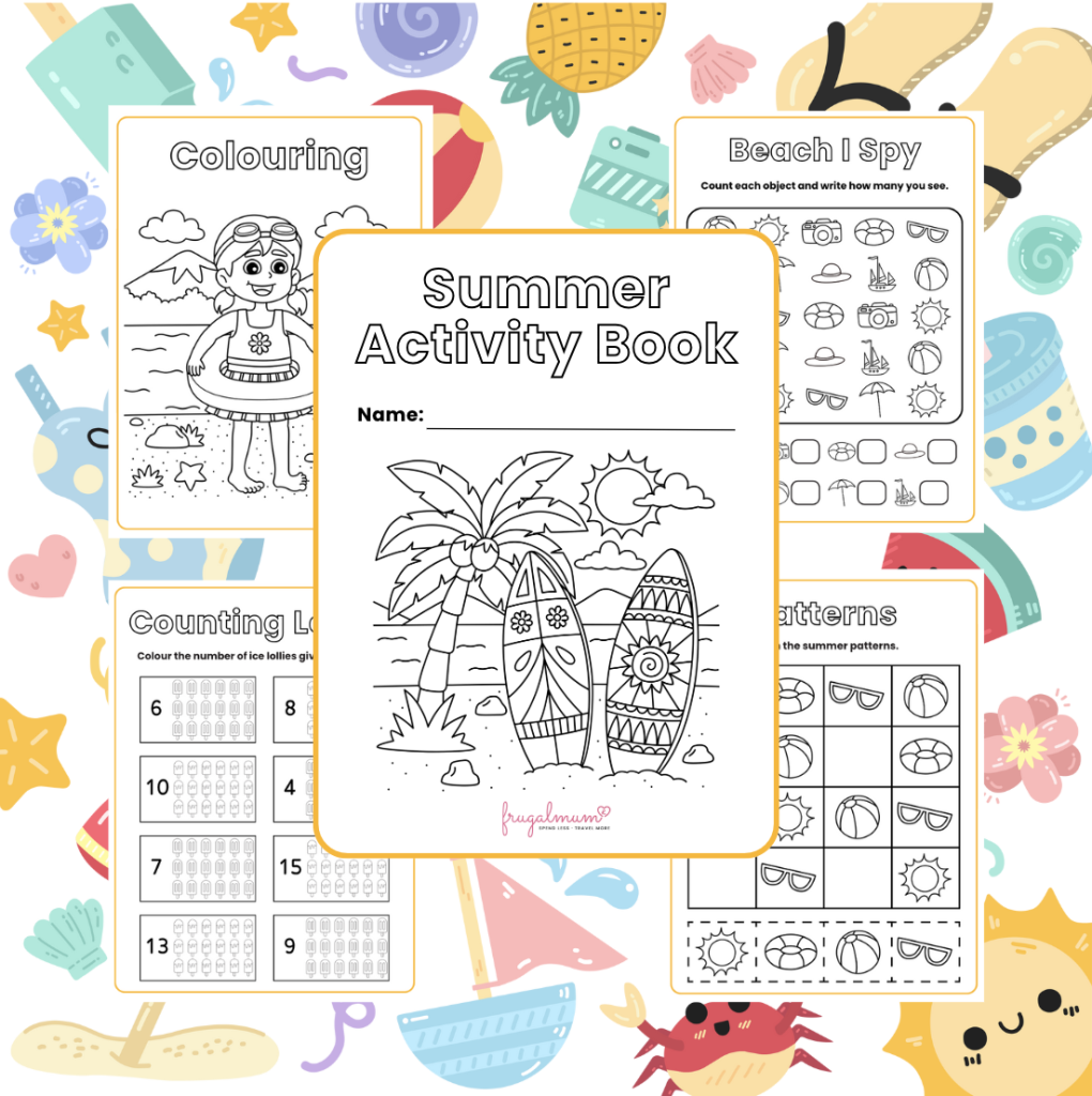 Printable kids' summer travel activity book, frugal mum family travel