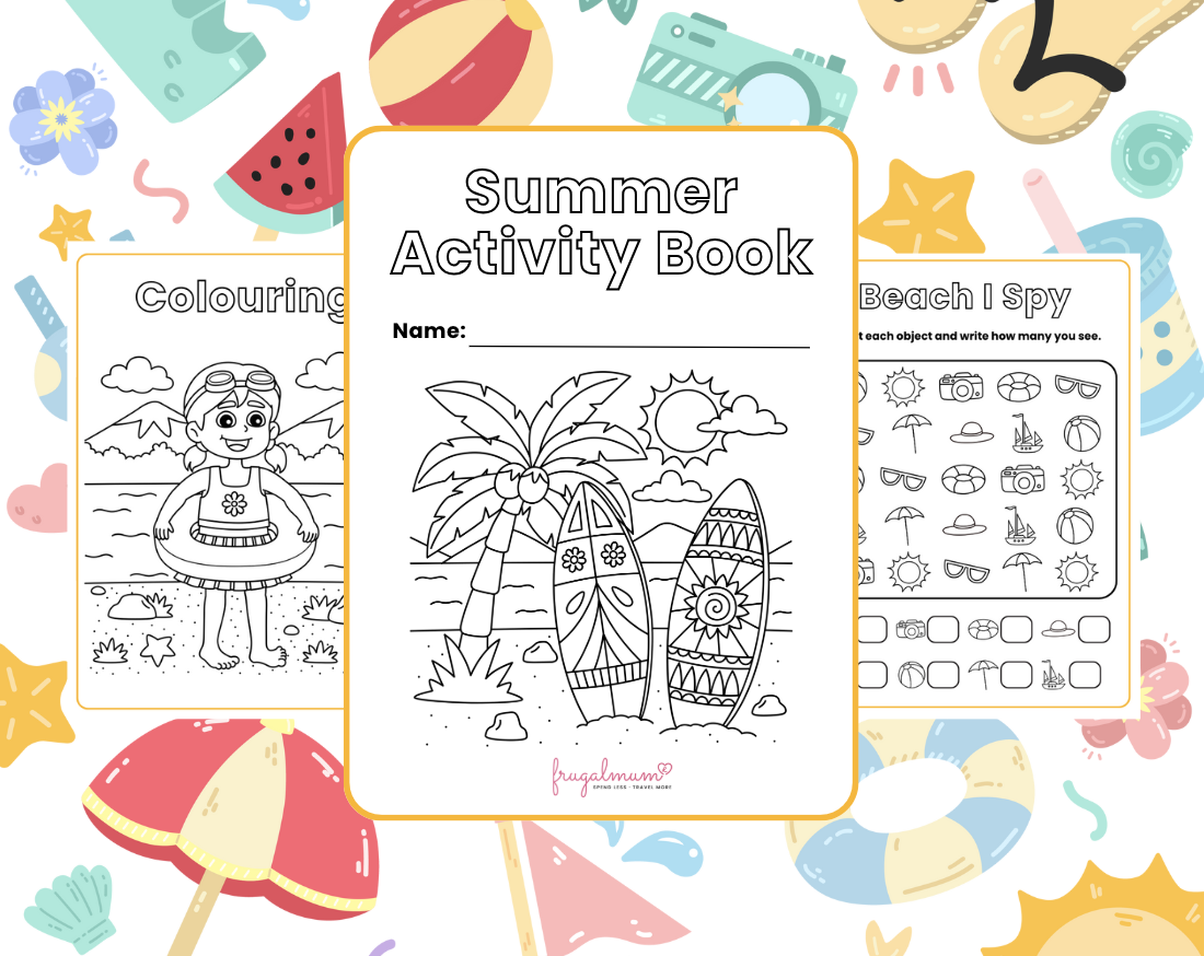 Printable kids' summer travel activity book, frugal mum family travel