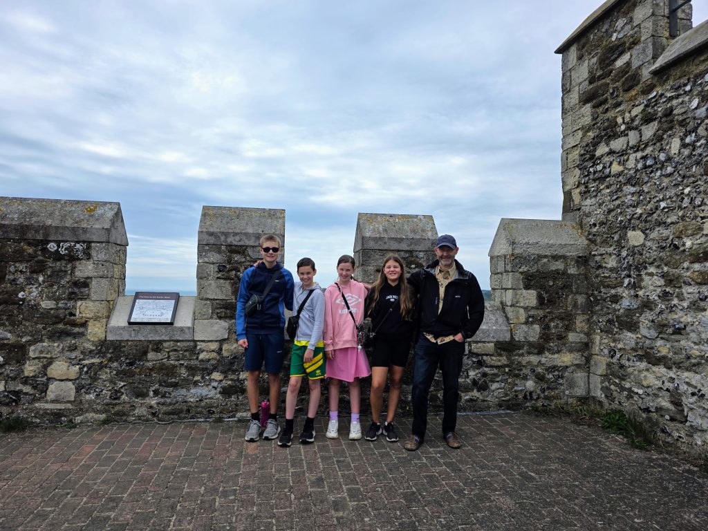 Visiting Dover Castle with kids, a fun family day out guide, frugal mum photo of family at top of the great tower