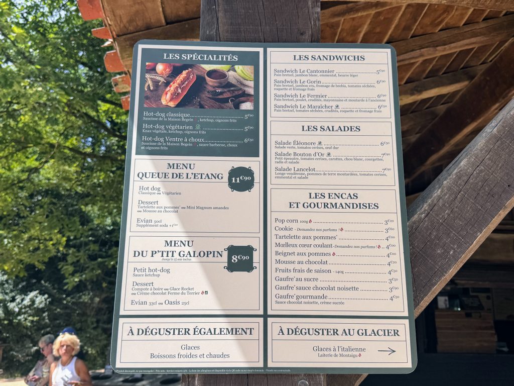 The ultimate family guide for visiting Puy du Fou France with kids, frugal mum travel guide, photo of fast food prices