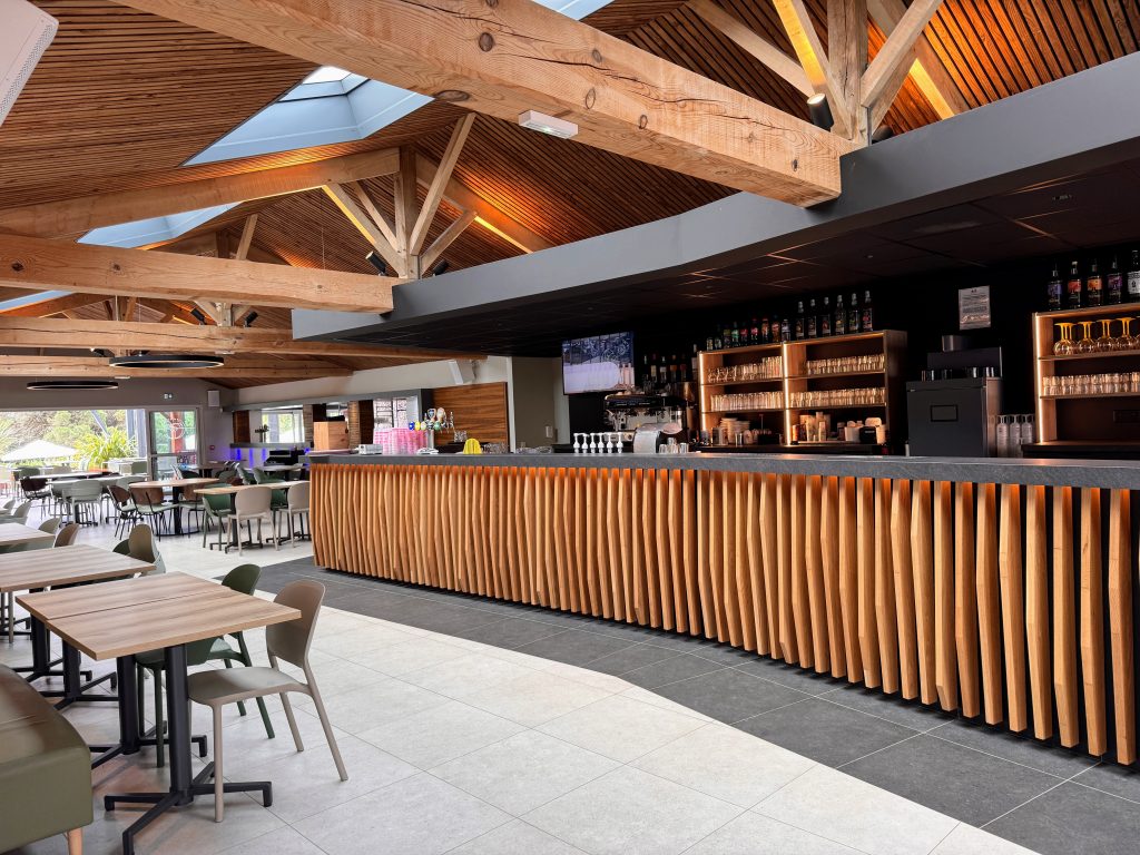 Eurocamp Holiday Review, Le Pin Parasol, Vendée, France, frugal mum travel guide, photo of bar and restaurant